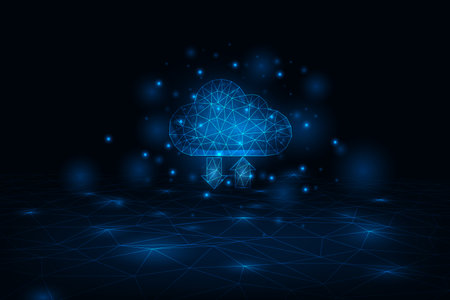 Vector low polygon cloud concept. Data network online strage hi tech technology background.のイラスト素材