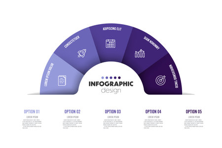 Vector infographic semi circle template diagrame. Business concept 5 step for presentation.のイラスト素材