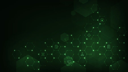 Modern medical concept. medical symbol with line hexagon on green background.のイラスト素材
