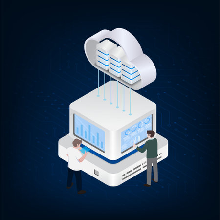 Isometric security server storage with cloud concept.のイラスト素材