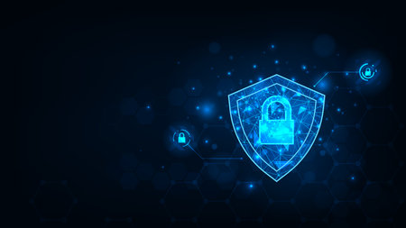 Futuristic technology security concept lock data. Hi tech technology background.のイラスト素材