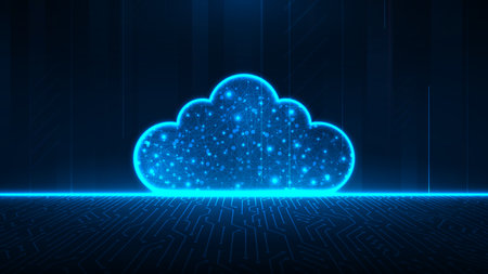 Technology perspective line circuit cloud storage concept futuristic digital abstract blue light backgroundのイラスト素材