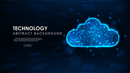 Futuristic cloud strorage internet cyber technology concept. Abstract cloud connection on blue background.のイラスト素材