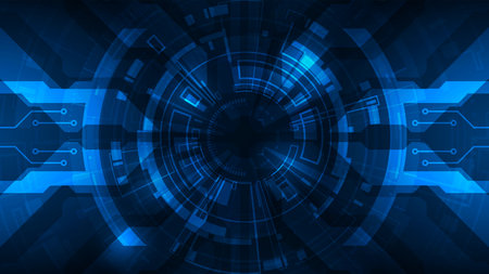 Abstract circuit board digital tech circle technology with internet concept futuristic blue backgroundのイラスト素材