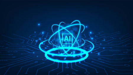 Artificial intelligence technology innovation conncept system line circuit board with dark blue backgroundのイラスト素材