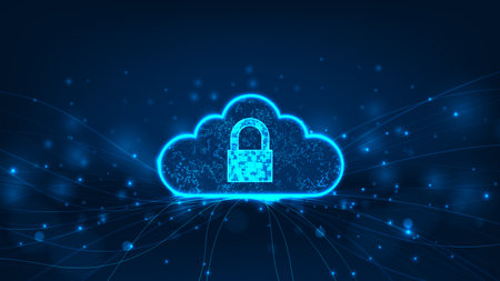 Futuristic security cloud strorage internet cyber technology concept. Cloud connection with circuit...