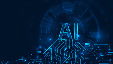 Artificial intelligence digital line circuit technology adstract blue light backgroundのイラスト素材