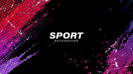 Grunge Sport Background with purple Brush Strokes with halftone effectのイラスト素材