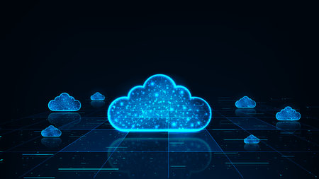 Futuristic cloud strorage internet cyber technology concept. Cloud connection with circuit on blue...