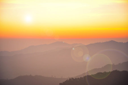 Sunrise with mist view from mountain in the morning, Twilight skysの写真素材