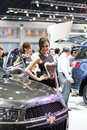 BANGKOK, THAILAND - MARCH 28   An unidentified female presenter present at Chevrolet booth  in the Thailand International Motor show 2012 at IMPACT on March 28, 2012 in Bangkok, Thailand のeditorial素材