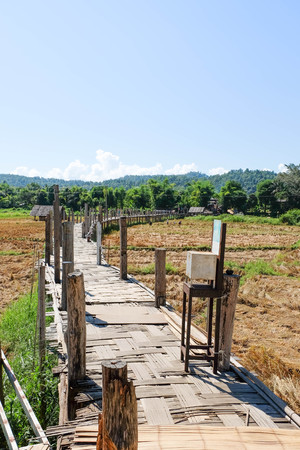 Su Tong Pe bridge is made of bamboo at Mae Hong Son, Thailandの写真素材