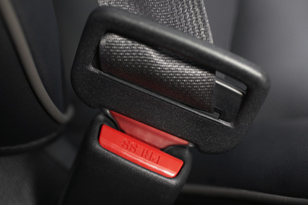 Fastened seat belt, close-upの写真素材