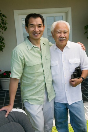 Father and Son with Binocularsの写真素材
