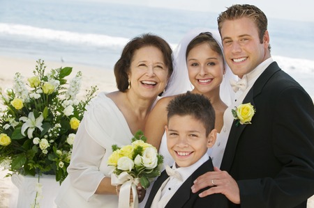 Bride and Groom With Mother and Brotherの写真素材