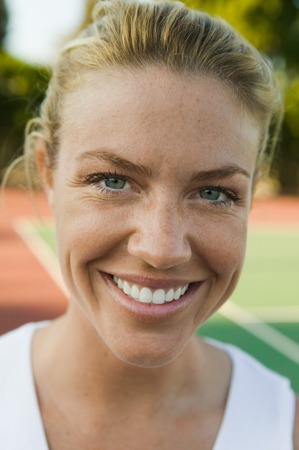 Woman on Tennis Courtの写真素材