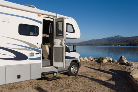 RV by a Lakeの写真素材
