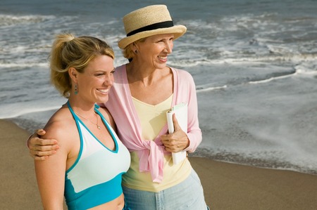 Mother and Daughter on Beachの写真素材