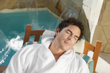 Man Resting at the Spaの写真素材