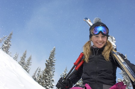 Teenage Girl on the Ski Slopeの写真素材