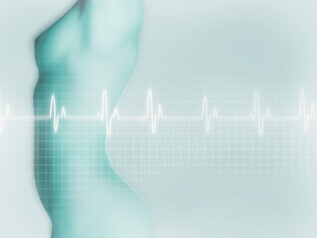 Mid section of naked woman and EKG diagram, digital compositeの写真素材