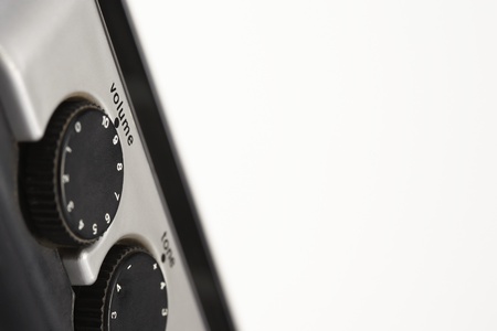 Volume and tone dials close up in studio