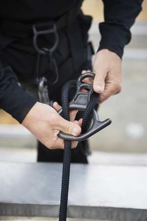 SWAT Team Preparing Climbing Equipment