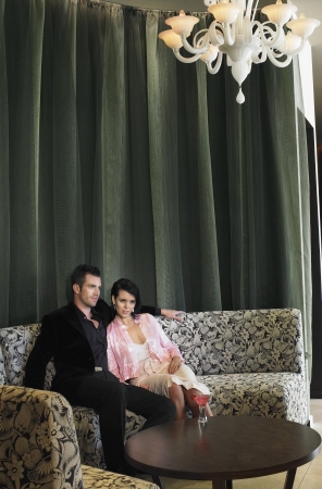 Couple Having Drink in Loungeの写真素材