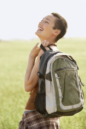 Hiker in Fieldの写真素材
