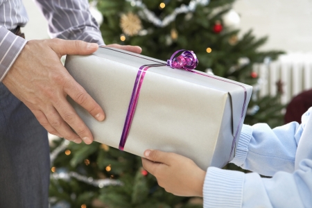 Father and Son Exchanging Giftsの写真素材