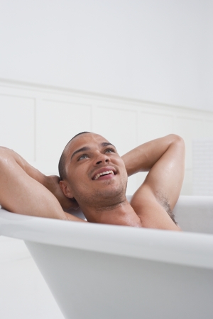 Man Relaxing in Bathtubの写真素材