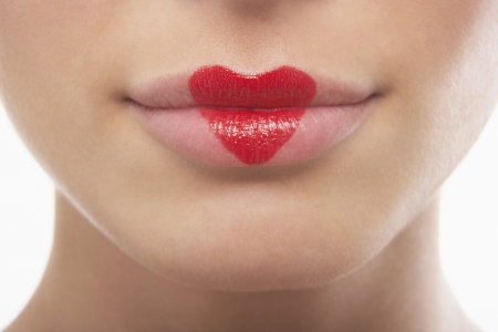 Lips Wearing Lipstick Heartの写真素材