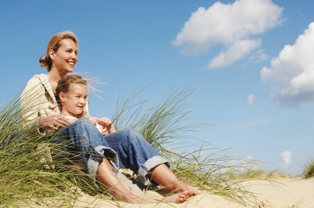 Mother and Daughter at Beachの写真素材