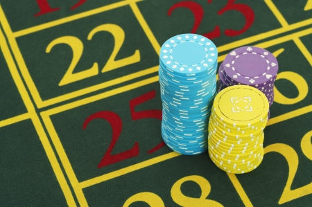 Gambling Chips on a Roulette Tableの写真素材