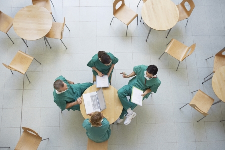 Physicians Consulting in Cafeteria