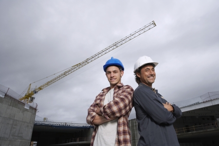 Construction workers on building siteの写真素材
