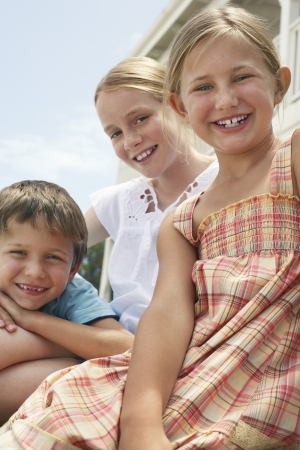 Three Happy Children Outdoorsの写真素材