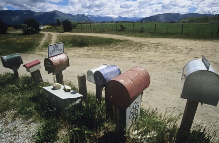 Row of mailboxes in non-urban settingの写真素材
