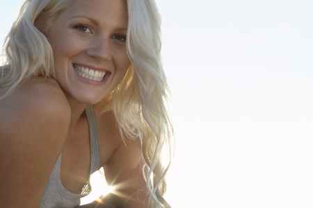 Young woman smiling close up portraitの写真素材