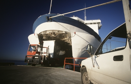 Cargo being loaded onto ferry Port Melbourne Victoria Australiaの写真素材