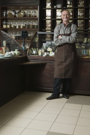 Tea Shop Owner in Storeの写真素材