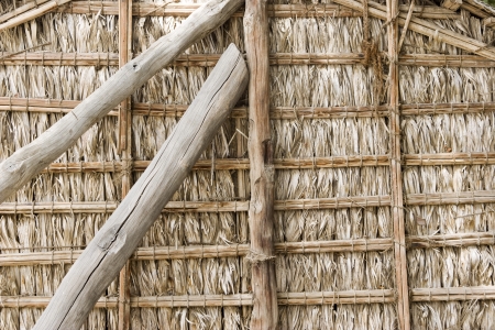 Dubai UAE Detail of wood thatch houses on display at Heritage Village in Bur Dubaiの写真素材