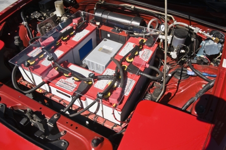 Close up of battery in plug-in hybrid carの写真素材