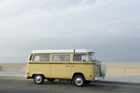 Camper van at the beachの写真素材