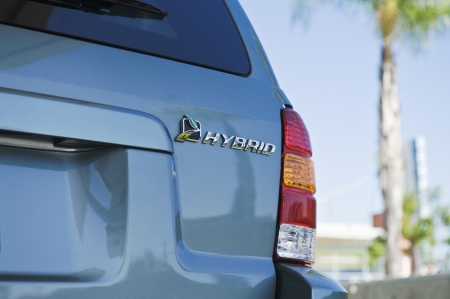 Close up of sing on hybrid carの写真素材