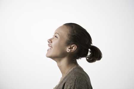 Young woman smiling profile close-up view