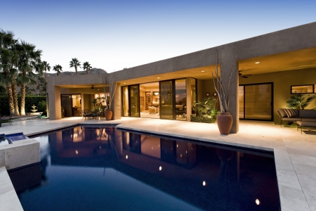 Modern residence exterior and swimming poolの写真素材