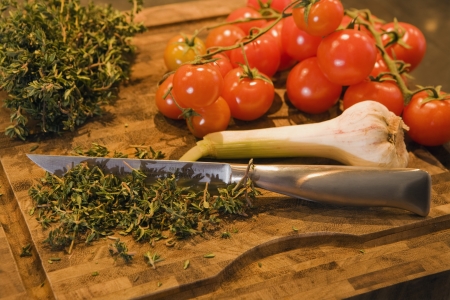 Food on chopping boardの写真素材