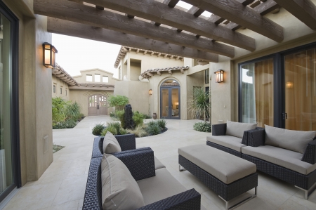 Outdoor room of Palm Springs homeの写真素材