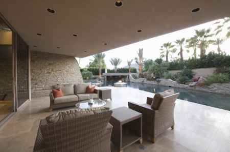 Outdoor room of Palm Springs homeの写真素材